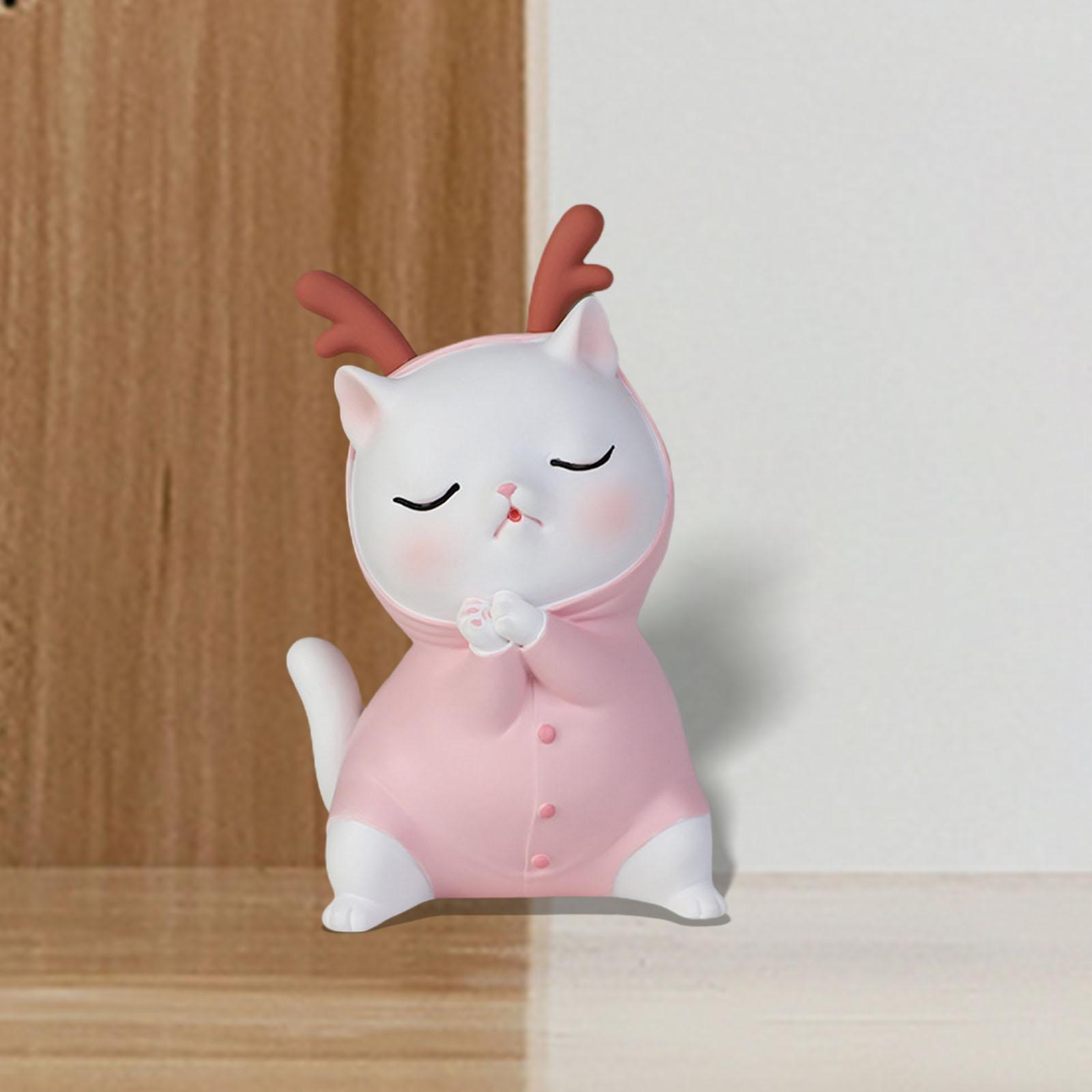 Cat Figurine Decoration Sculpture Kitty Statue for Tabletop Living Room Pink