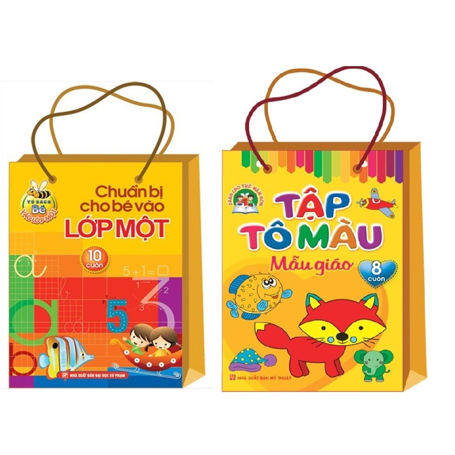 Combo 2 túi : Chuẩn bị cho bé vào lớp 1  + Tập tô màu Mẫu Giáo