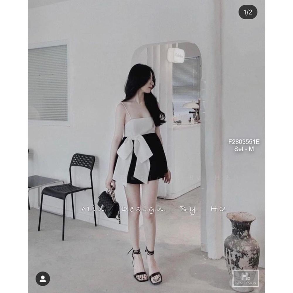Set áo cúp ngực 2 dây phối nơ quần short!