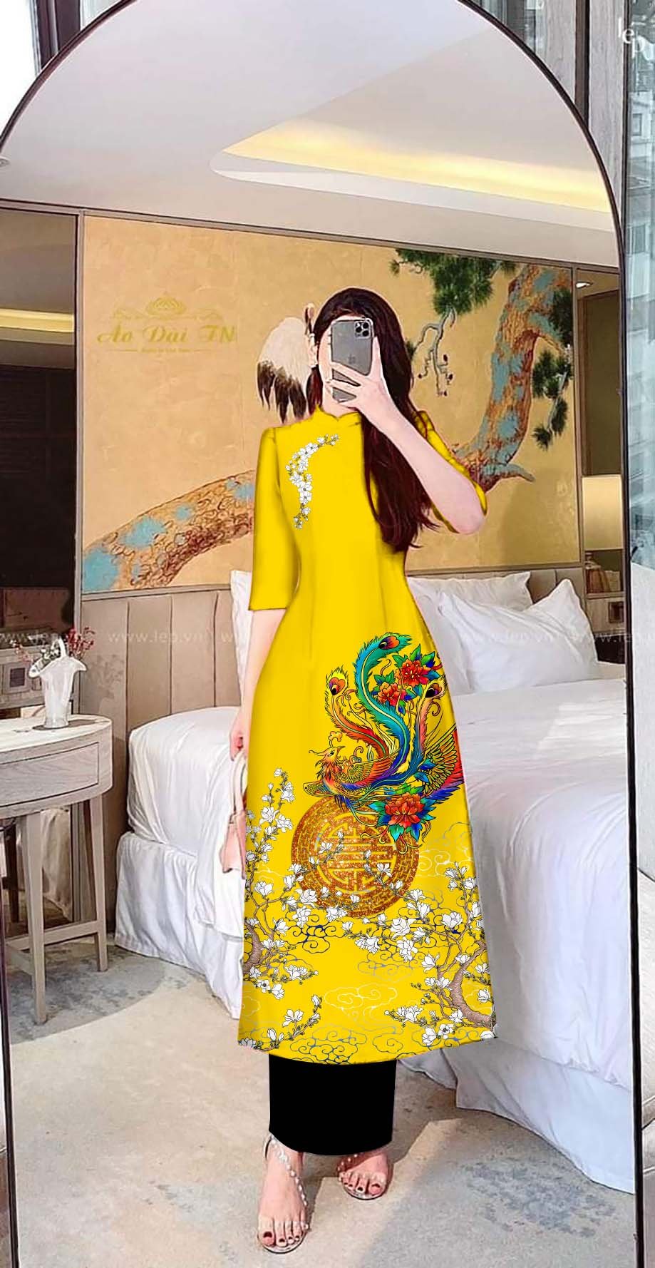 Áo dài lụa tằm in 3D Mai Phụng sang trọng AD06- Lady Fashion