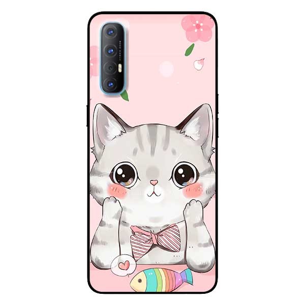 Ốp lưng dành cho Oppo Reno 3 Pro mẫu Mèo Hồng Ăn Cá