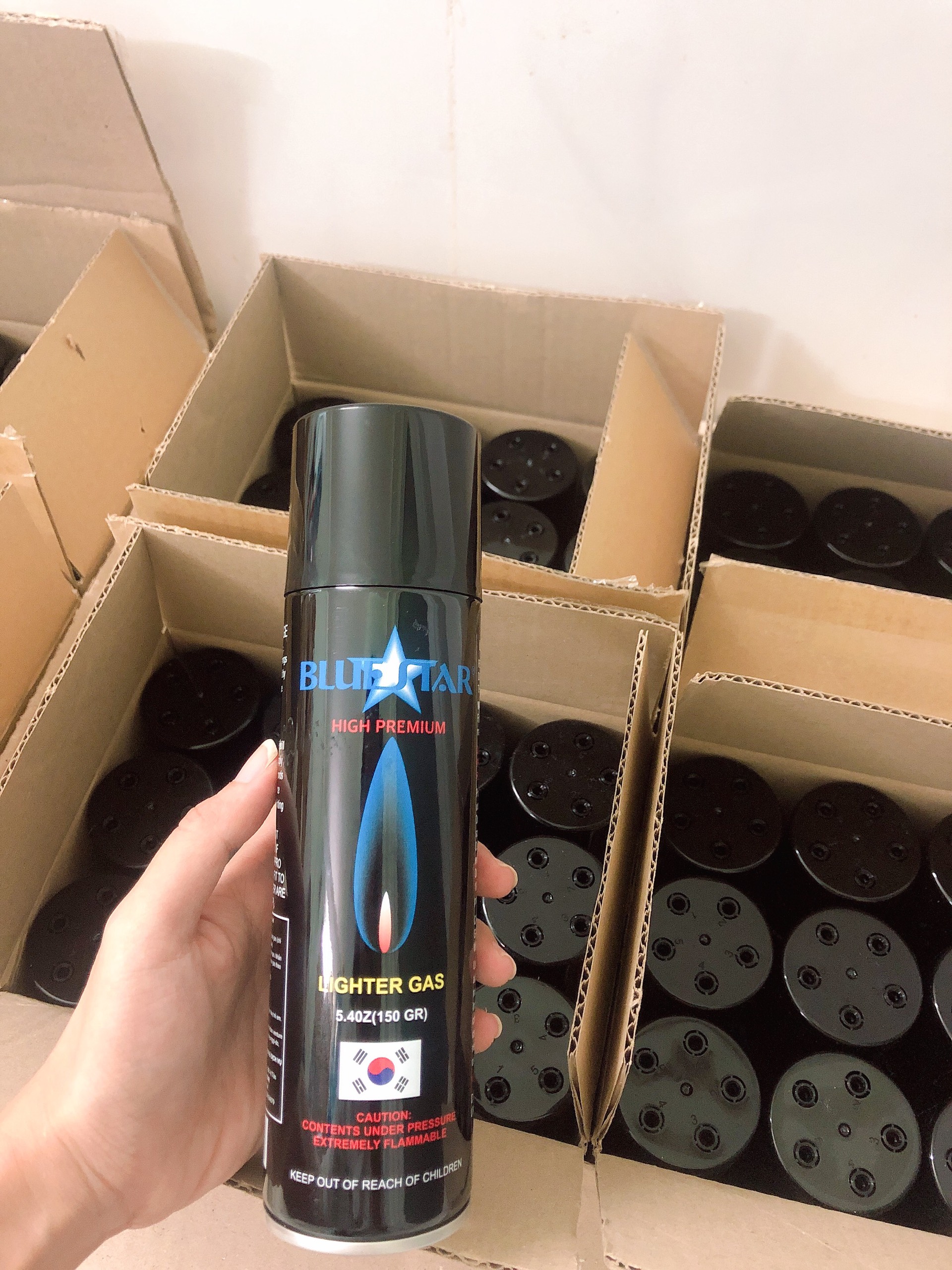 Gas bơm hột quẹt bật lửa Blue star Hàn Quốc 150g kèm 5 đầu bơm