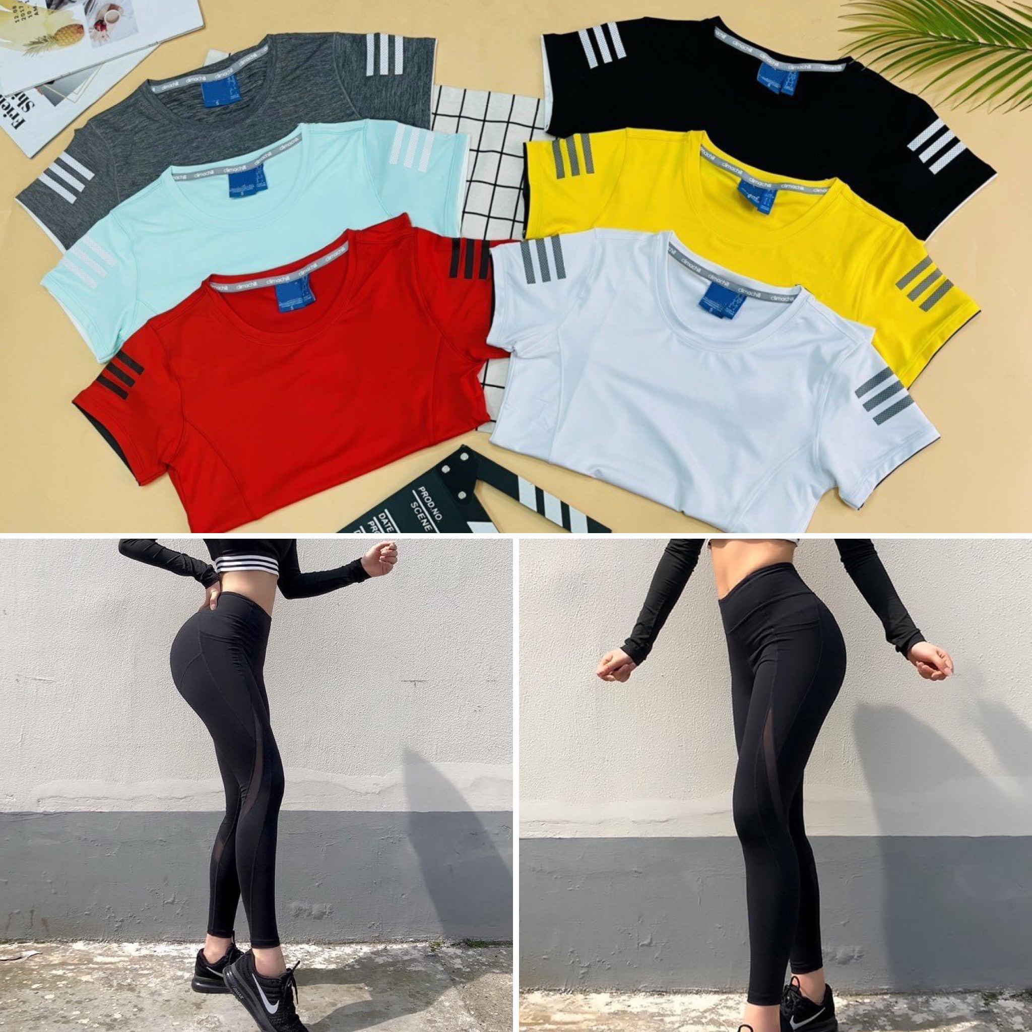 Bộ Quần Áo Nữ Tập Gym,Yoga Gồm 1 Quần Dài + 1 Áo Thun Nữ Ngắn Tay