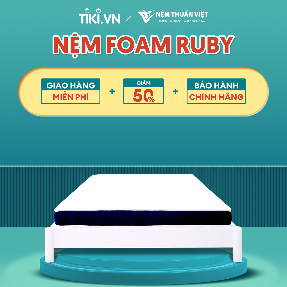 (1m2x2mx10cm) Nệm Foam Thuần Việt Ruby - Nệm Foam Cao Cấp Thế Hệ Mới