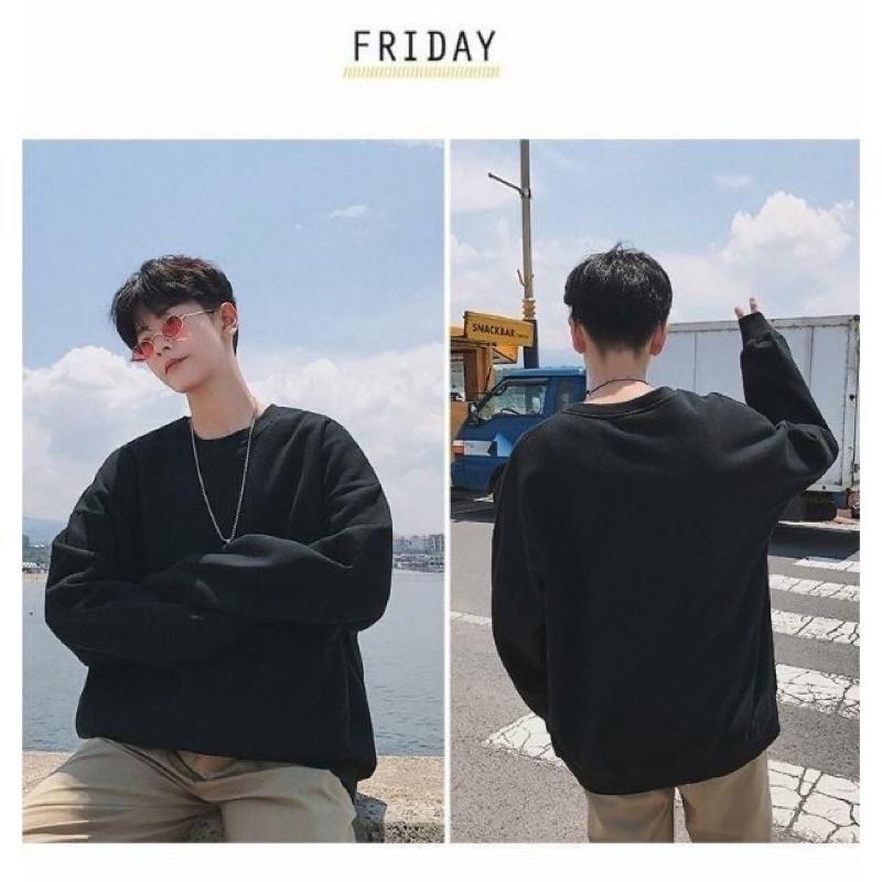 Áo sweater trơn màu đen size lớn cho ngừoi 70-80kg vải nỉ bông mềm mịn