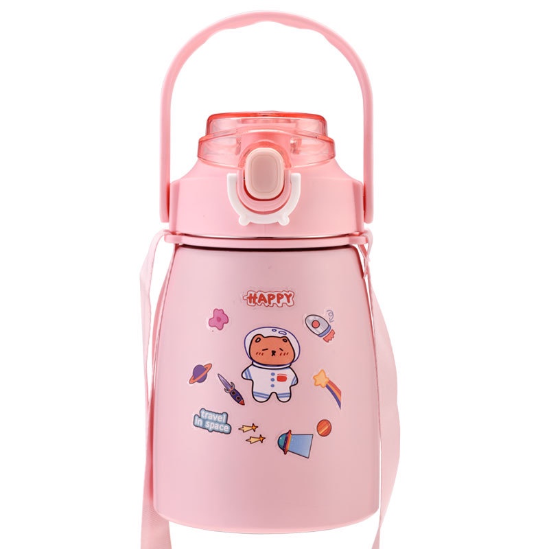 Bình Nước Giữ Nhiệt Cute 800ml Chất Liệu Inox 304 Giữ Nhiệt Không Gỉ Nóng Lạnh 24 Giờ Kèm Ống Hút Và Sticker - Hàng Loại 1 - Chính Hãng MINIIN