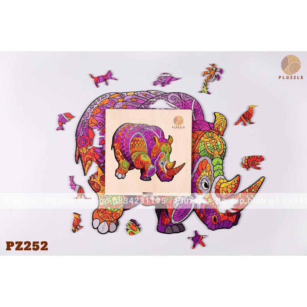 PLUZZLE Bộ xếp hình gỗ thông minh puzzle đồ chơi ghép hình - Tê giác - PZ252