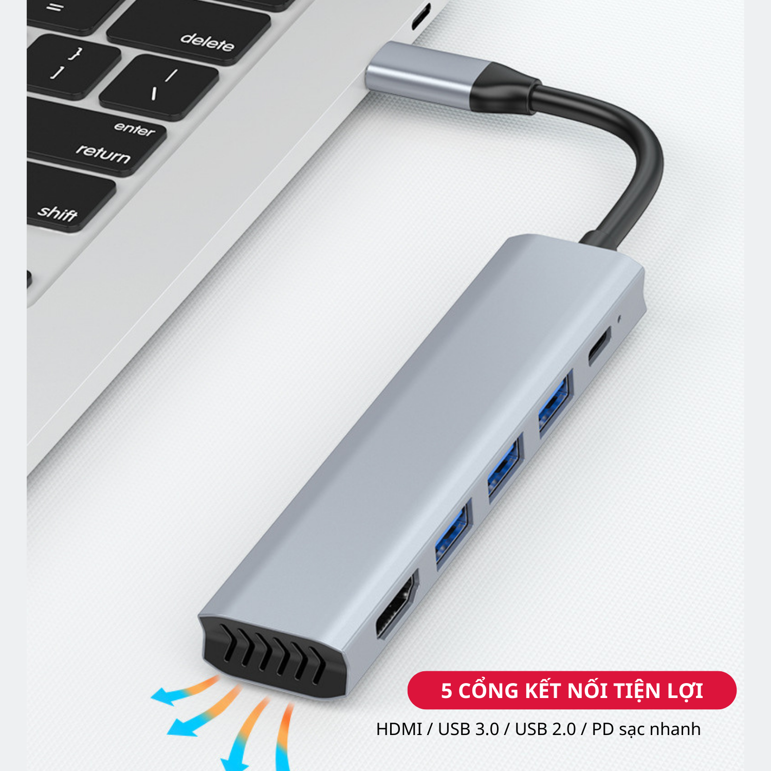 Hub Chuyển Đổi Type C Chia 5 Cổng (5 in 1) HDMI / USB 3.0 / USB 2.0 / PD Hỗ Trợ Sạc Nhanh, Có Khe Tản Nhiệt - Hàng Chính Hãng Tamayoko