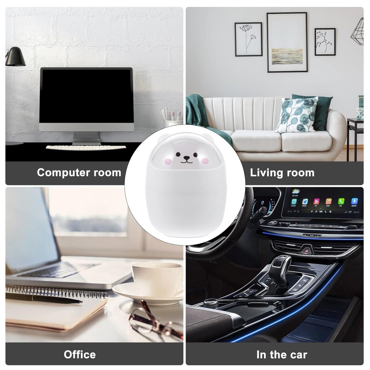 Mini Kawaii dễ thương thùng rác, thùng rác mini với nắp cho phòng ngủ văn phòng （trắng）