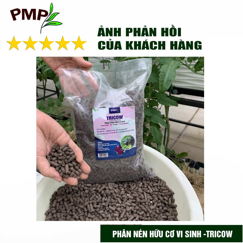 Phân Tan Chậm Tricow Trùn Quế - Canxi - Trichoderma Cho Hoa Hồng, Rau Sạch, Cây Cảnh 1Kg