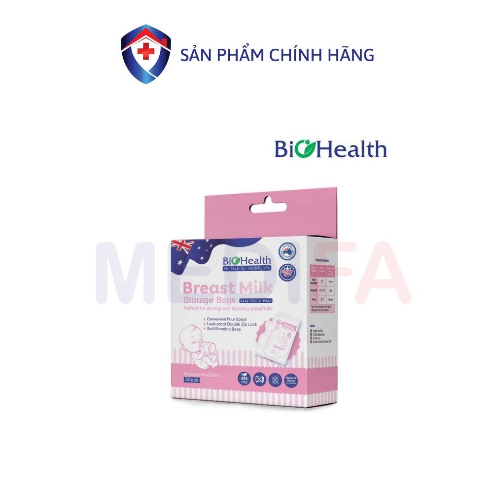 Túi trữ sữa BioHealth 150ml, 250ml chất nhựa tự nhiên không chứa BPA an toàn cho bé, Hộp 30 túi