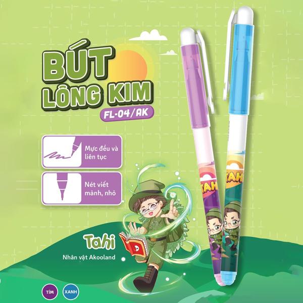 Bút Lông Kim 0.3 mm - Nhân Vật Akooland Tahi - Thiên Long FL-04/AK - Mực Xanh