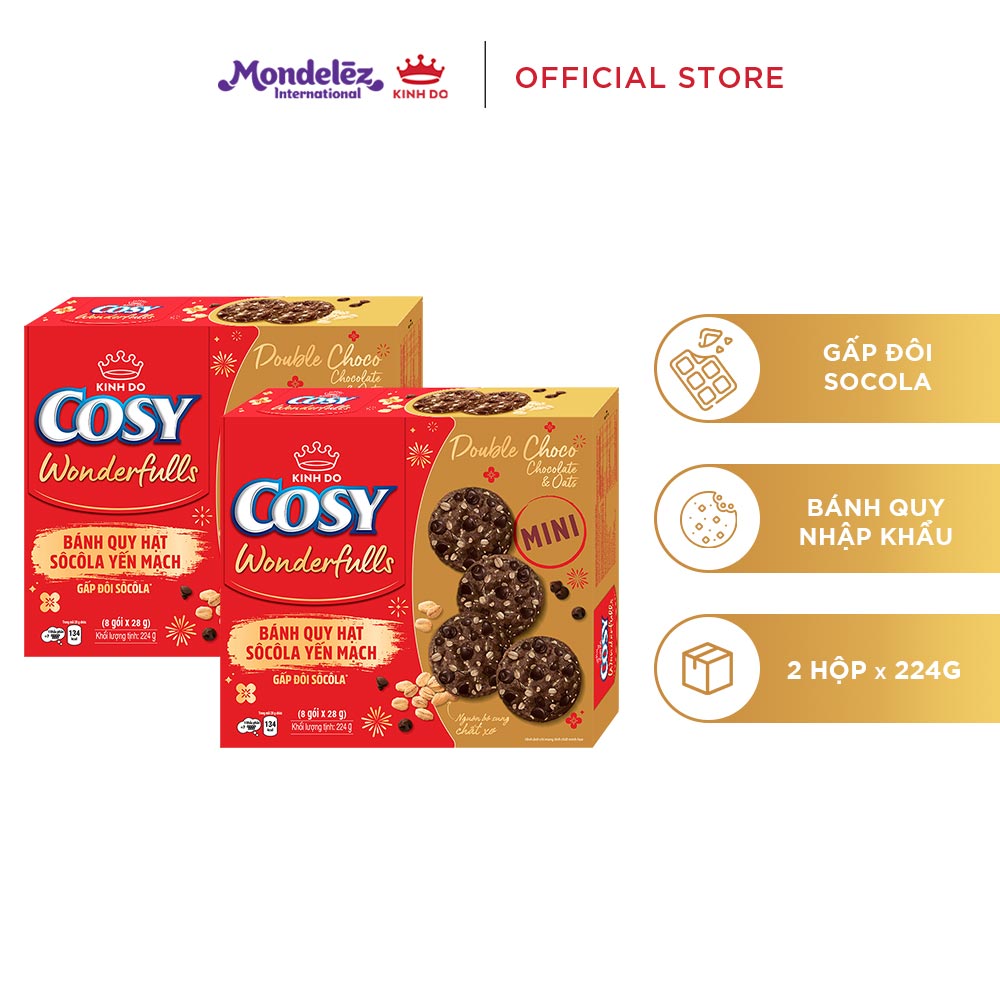 Combo 2 Hộp Bánh Quy COSY Wonderfulls Hạt Sôcôla Yến Mạch Gấp Đôi Sôcôla 2x224g