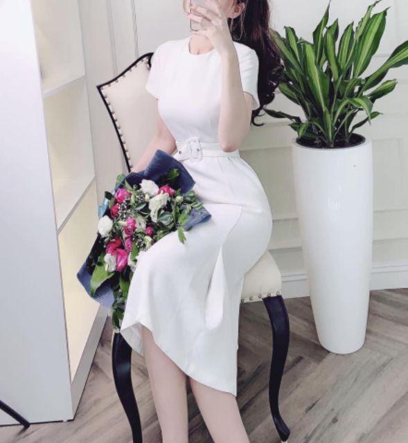 ĐẦM XÒE MIDI TRẮNG KÈM BELT