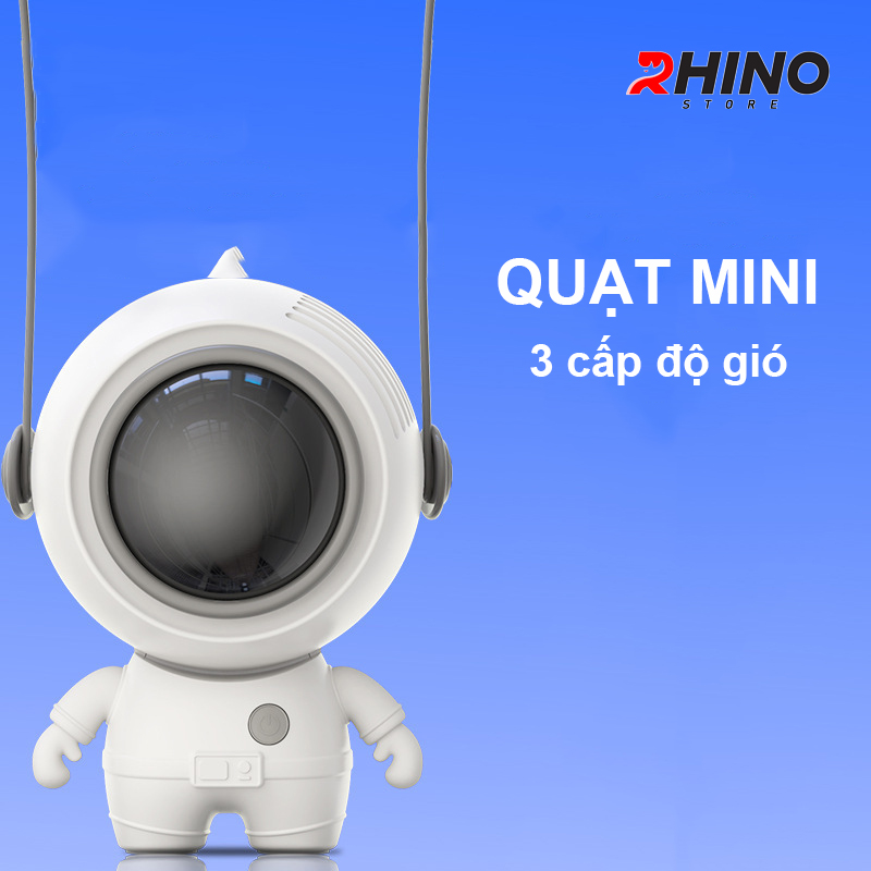 Quạt cầm tay Rhino F501 phi hành gia mini 900mAh, 3 tốc độ gió kèm dây treo - Hàng chính hãng