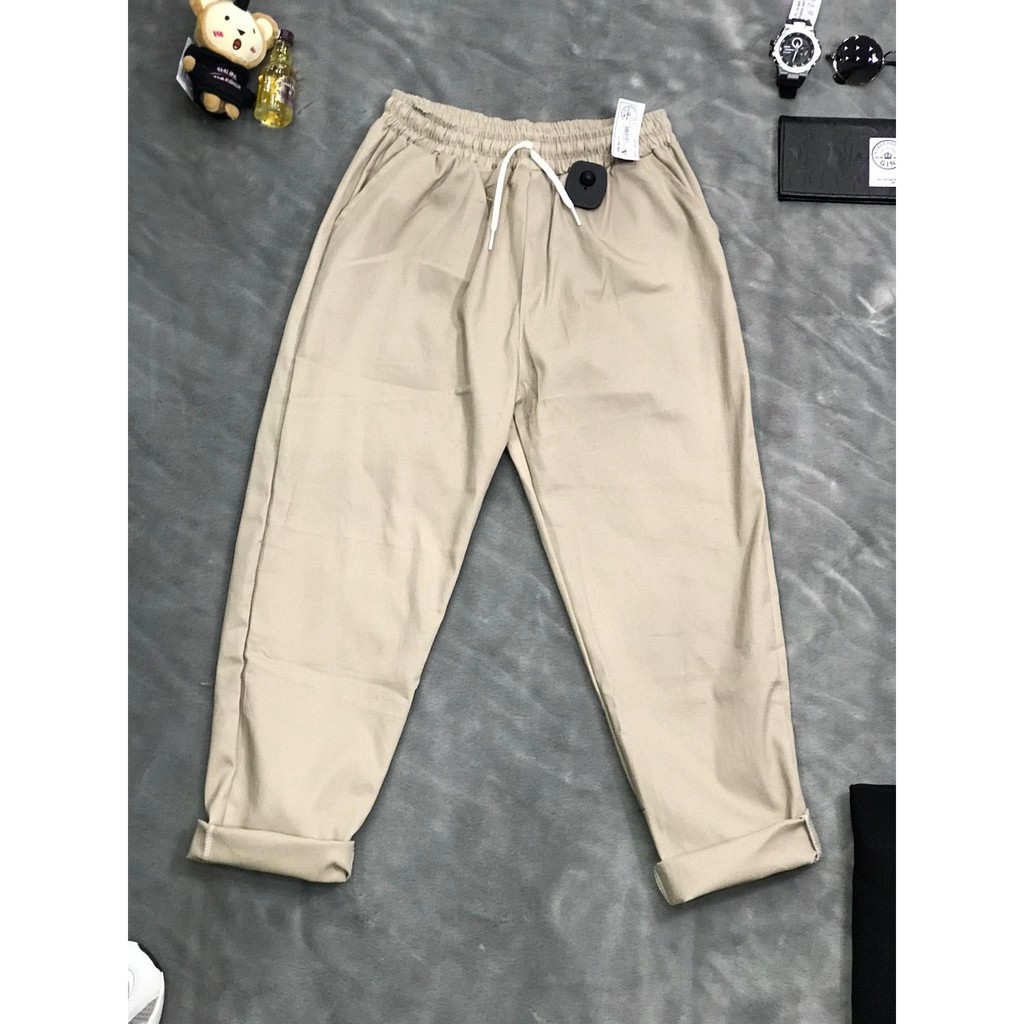 Quần Baggy Kaki Nam Nữ Ống Suông Basic Unisex - Kiểu quần baggy nam ống rộng màu đen và be - Gin store