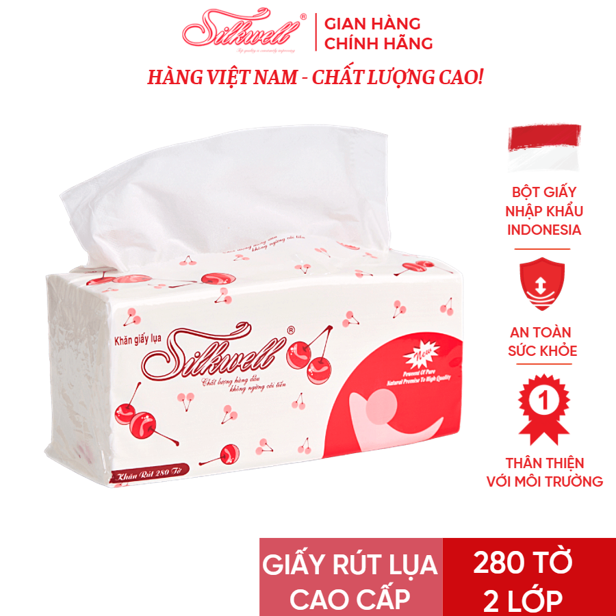 Khăn giấy rút lụa Silkwell 280 tờ 2 lớp, giấy ăn rút cao cấp