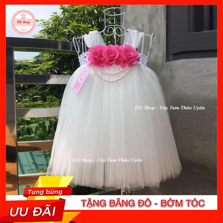 Váy công chúa cho bé ️️ Váy công chúa trắng hoa hồng màu hồng cho bé yêu