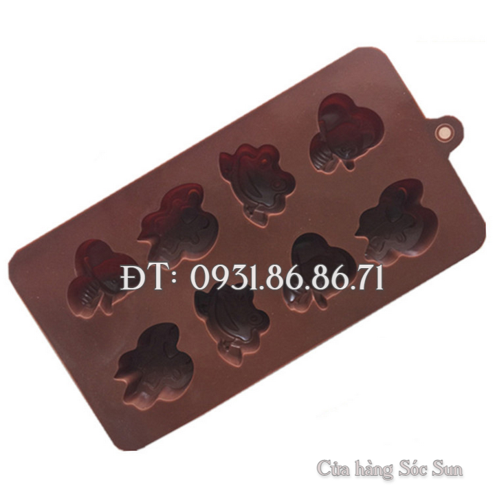 Khuôn silicon 8 con ong, ếch – Mã số 1324