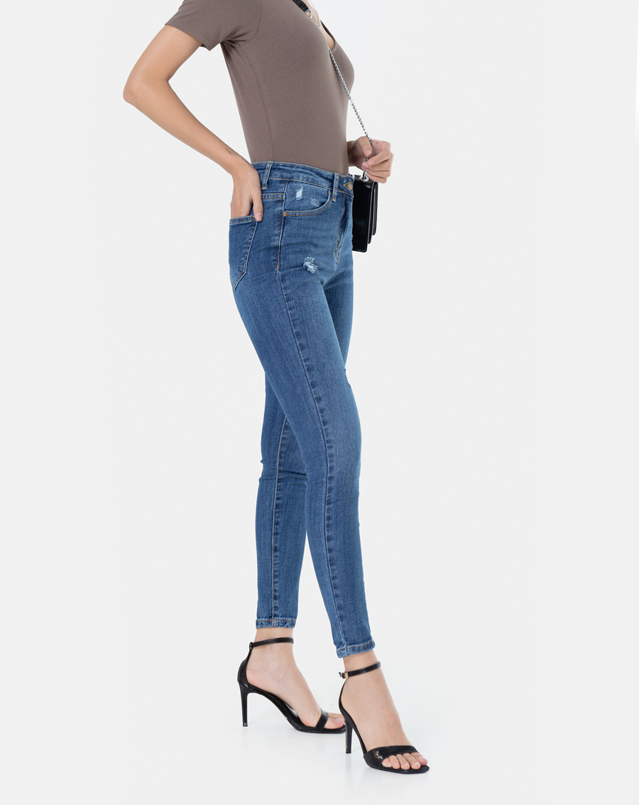 Quần Jean Dài Nữ Thời Trang JUNO Skinny Xước Gối JNQDA003