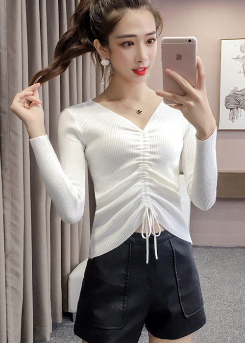 Áo len nữ cổ V rút dây trước 35