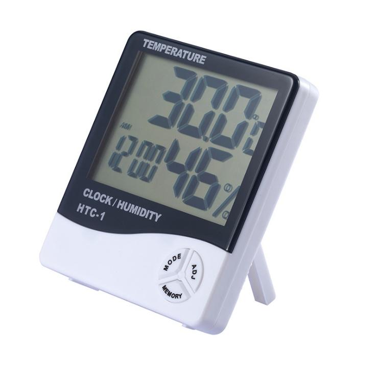 Đồng hồ cảm biến nhiệt độ độ ẩm kiêm đồng hồ báo thức để bàn HTC-1 độ chính xác cao nhiệt kế điện tử ẩm kế
