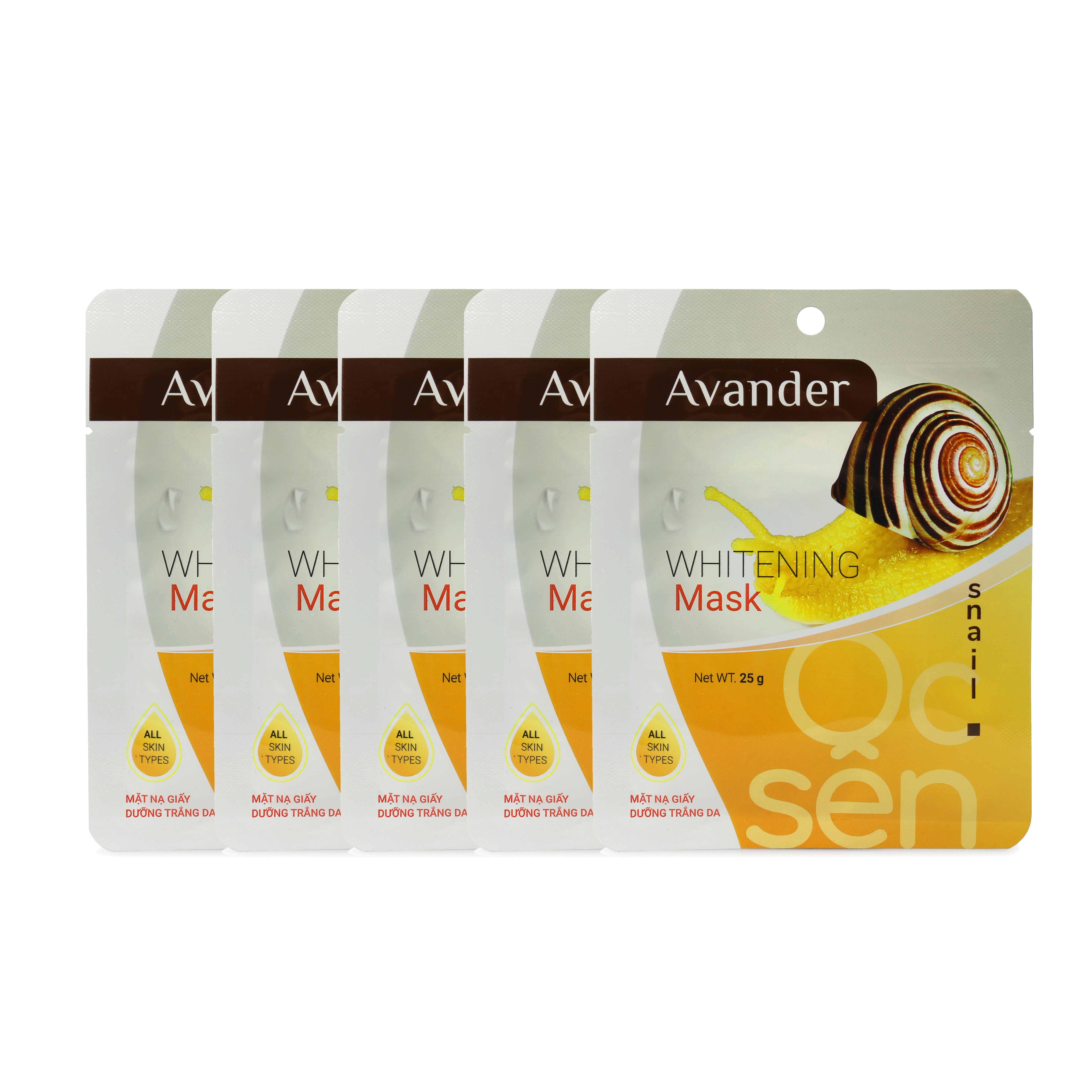 SET 5 GÓI MẶT NẠ GIẤY DƯỠNG TRẮNG DA CHIẾT XUẤT ỐC SÊN AVANDER