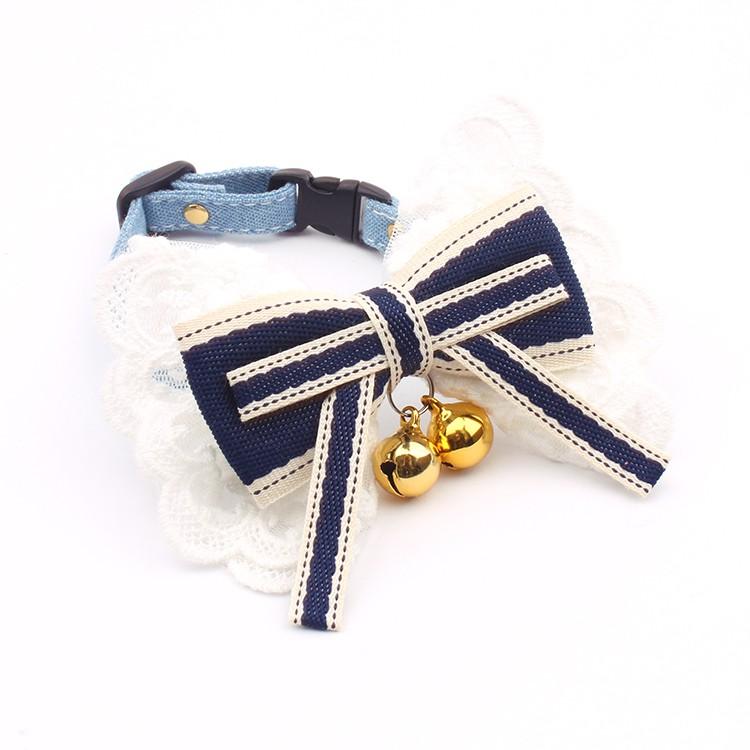 Vòng cổ Denim đính nơ phối ren dễ thương cho thú cưng