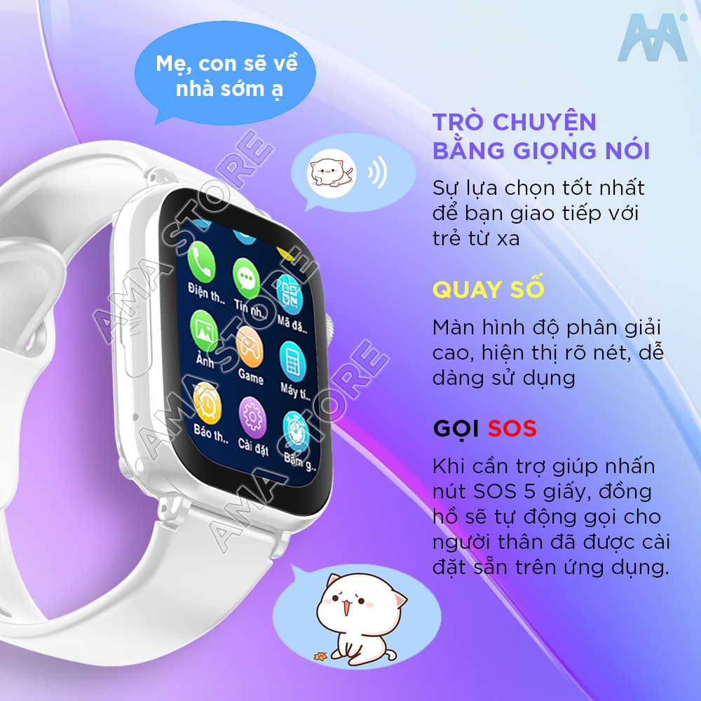 Đồng hồ Thông minh Mini AMA Watch HW13 phiên bản Định vị Wifi cho Trẻ em, Học sinh THCS, THPT Hàng nhập khẩu