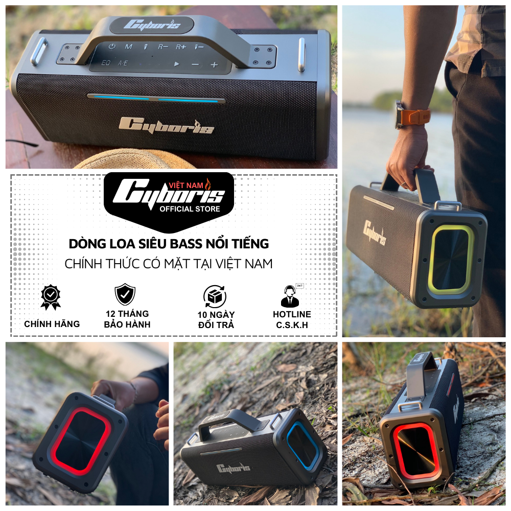 Loa Bluetooth Cyboris Battleship X12 Karaoke (Chiến hạm âm thanh), Công suất 200W, Loa siêu Bass, Chống nước IPX5, Pin cực khủng 18000mAh. Hàng Chính Hãng.