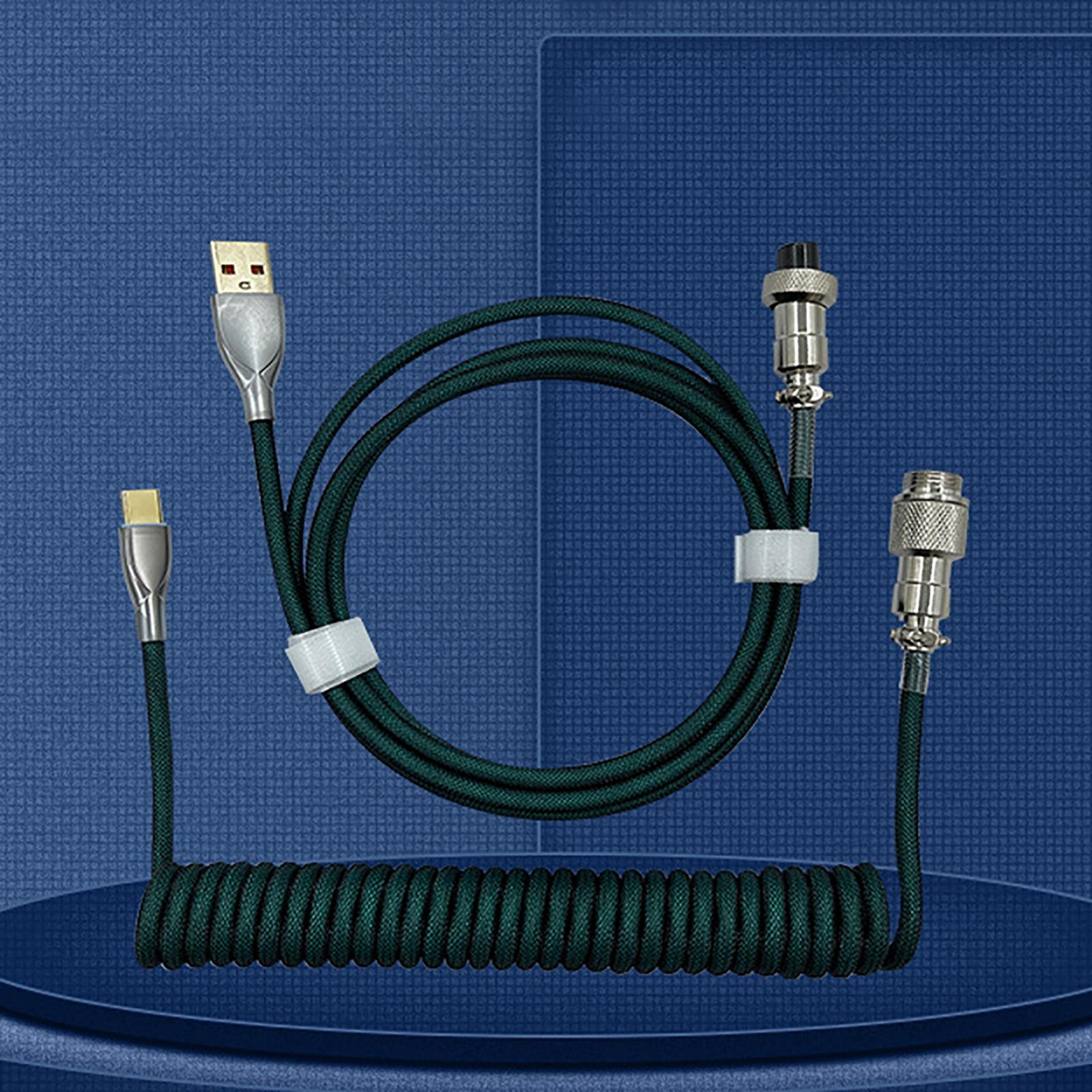 USB to Type C Coiled Cable with Aviation Plug Gaming Extendable for Mechanical Keyboard