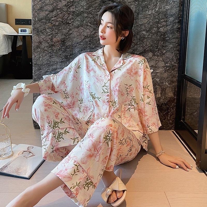 Bộ Lụa Mặc Nhà ️Đồ Ngủ Pijama Lụa Cao Cấp Siêu Mát Mềm Mịn - ELSA