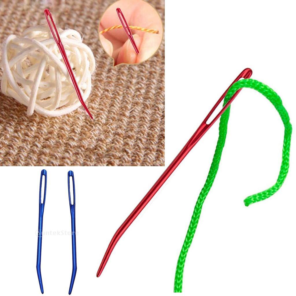 2 Pieces Aluminium Large-eye Bent Tip Tapestry Darning Needle DIY Knitting Craft
