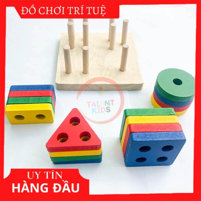 Đồ chơi thả hình 4 trụ khối gỗ phát triển trí tuệ cho bé 1 2 3 tuổi, đồ chơi gỗ thông minh