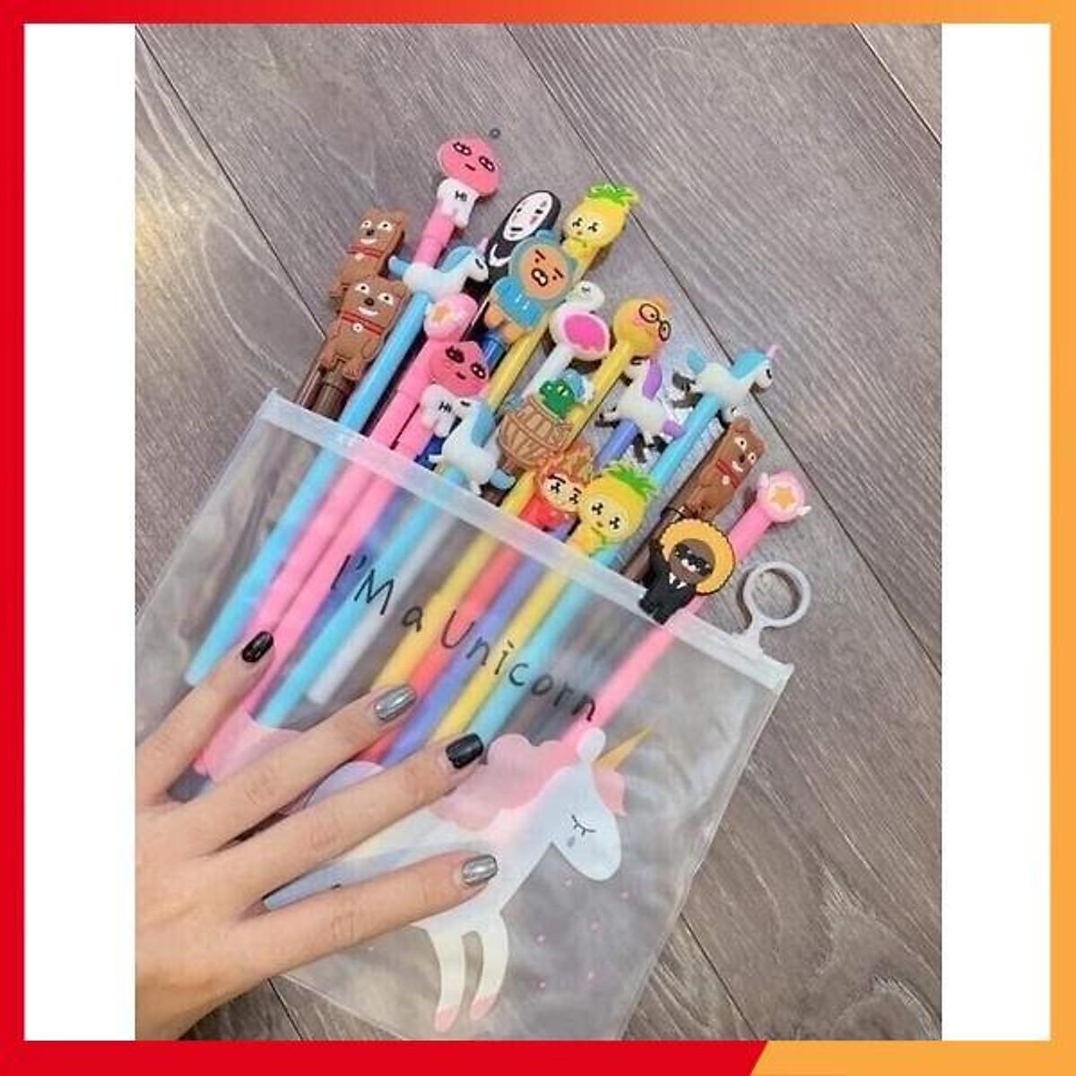 Combo 20 cây bút bi mực nước siêu xinh nhiều hình hoạt họa cute kèm túi zip cho bé thoải mái sáng tạo tư duy học tập
