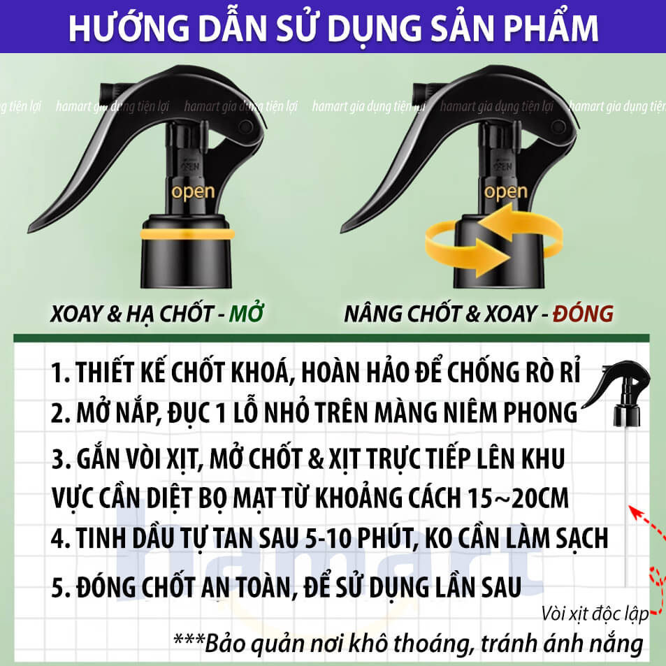 Chai 300ml Xịt Diệt Bọ Mạt Bụi Tiêu Xanh Chăn Ga Giường Tủ Quần Áo Hamart Hết Ngứa Ngủ Ngon