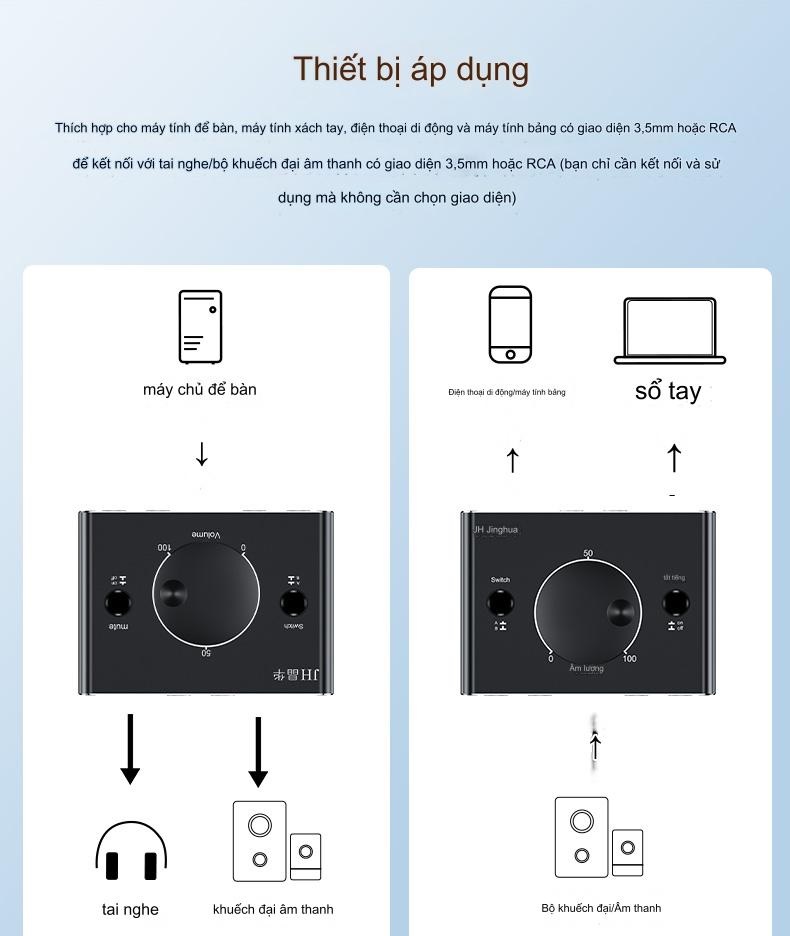 SOAIY Bộ Chia Âm Thanh 2 Chiều, Từ 1 Thiết Bị Ra 2 Loa, Tai Nghe Hoặc Từ 2 Thiết Bị Ra 1 Loa/ Tai Nghe JH-Q280 - Hàng Nhập Khẩu