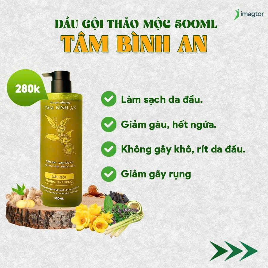 Dầu Gội Tâm Bình An giữ tron tinh túy từ các nguyên liệu thiên, cung cấp dưỡng chất từ dược liệu quý Trà Hoa Vàng - 500ml