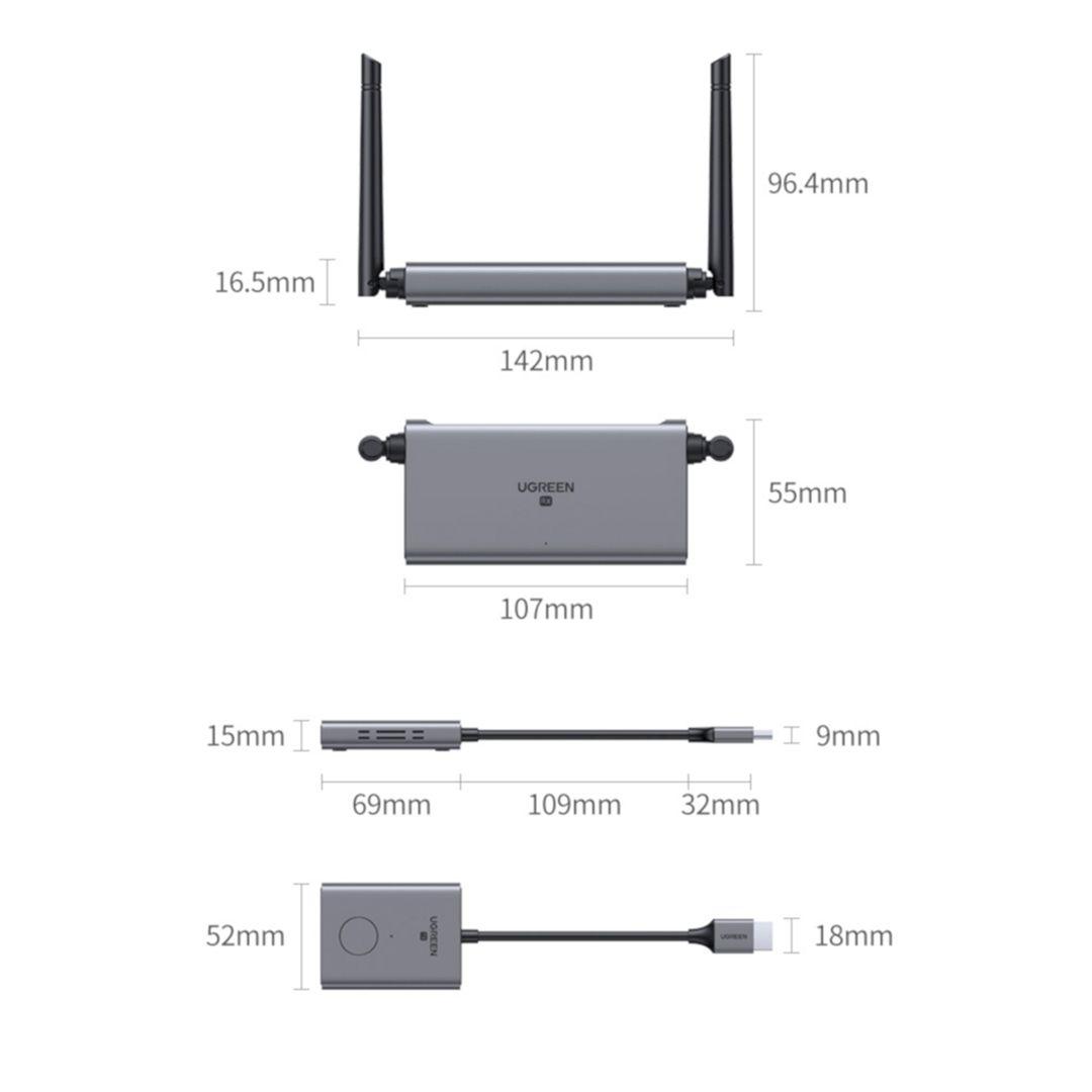 Ugreen UG50633US505TK 50m 1080p 60hz Wireless HDMI + VGA + 3.5mm Audio Extender Transmitter and Receiver with type c power port - HÀNG CHÍNH HÃNG