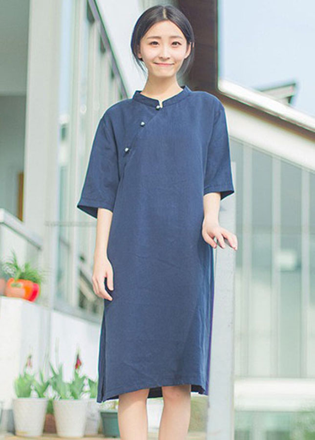 Đầm dáng suông cổ Tàu vạt chéo nhẹ nhàng