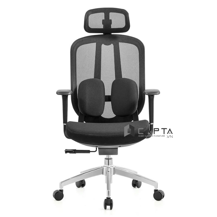 Ghế làm việc giảm đau lưng hạn chế đau vai gáy CM4560-M Nội thất Capta Ghế văn phòng lưng lưới nệm vải có tựa đầu hỗ trợ cột sống tay nhựa chữ T điều chỉnh được