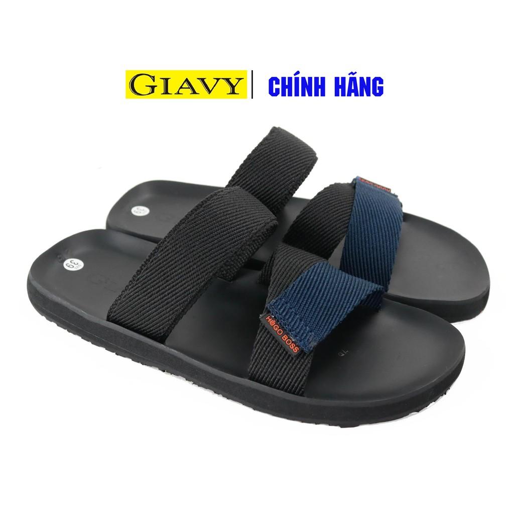 Dép nam Giavy quai ngang đế bệt TL470 đen phối xanh