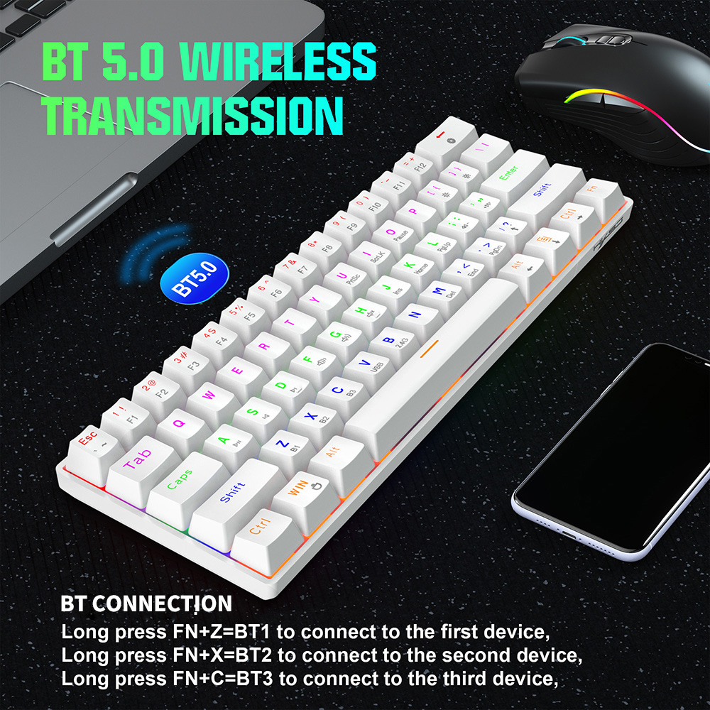 HXSJ L800 Three-mode Mechanical Keyboard 61 Keys RGB Keyboard Support BT5.0/2.4G/USB Wired Connection with Blue Switches