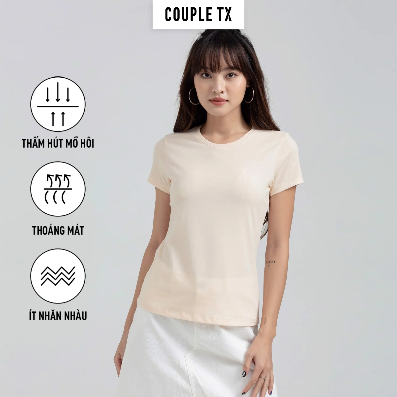 Áo Thun Nữ Cổ Tròn Couple TX Basic In Logo X