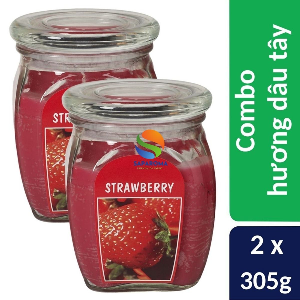 Combo 2 hũ nến thơm tinh dầu Bolsius Strawberry 305g - hương dâu tây, nến trang trí, thơm phòng, thư giãn, Hỗ trợ khử mùi