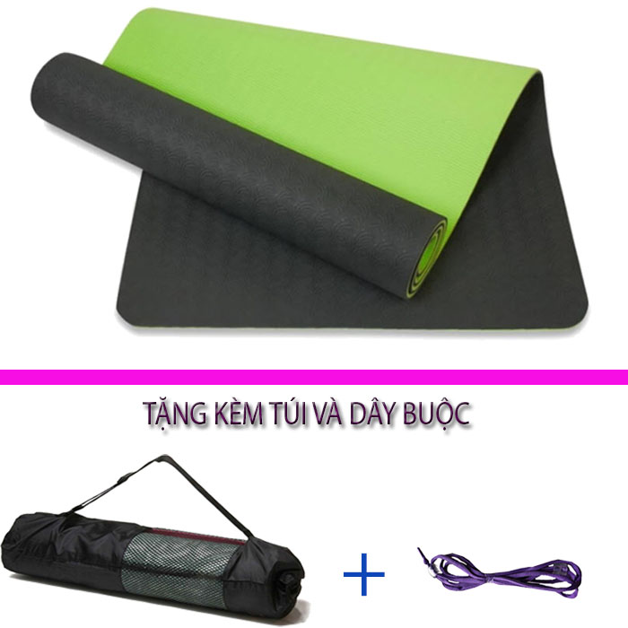 Thảm Tập Yoga Và Gym Chất Liệu Cao Cấp Tpe 6Mm 2 Lớp Dns012 Đại Nam Sport Chống Trơn Tặng Kèm Túi Và Dây Buộc - Không Túi - Xanh Đen - Xám