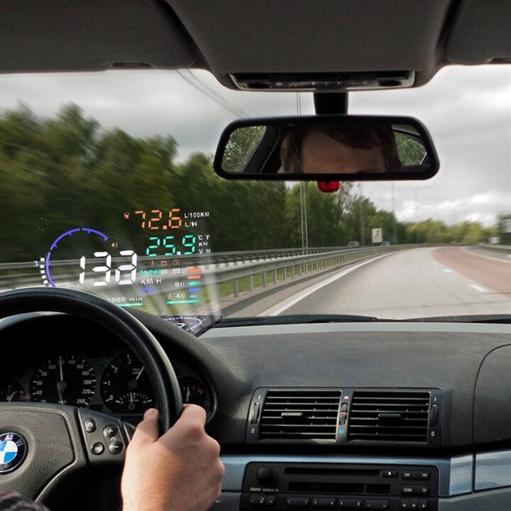 HUD hiển thị tốc độ trên kính lái xe ô tô - Màn hình sử dụng công nghệ nano - Thiết kế hiển thị thông số nhiều màu sắc