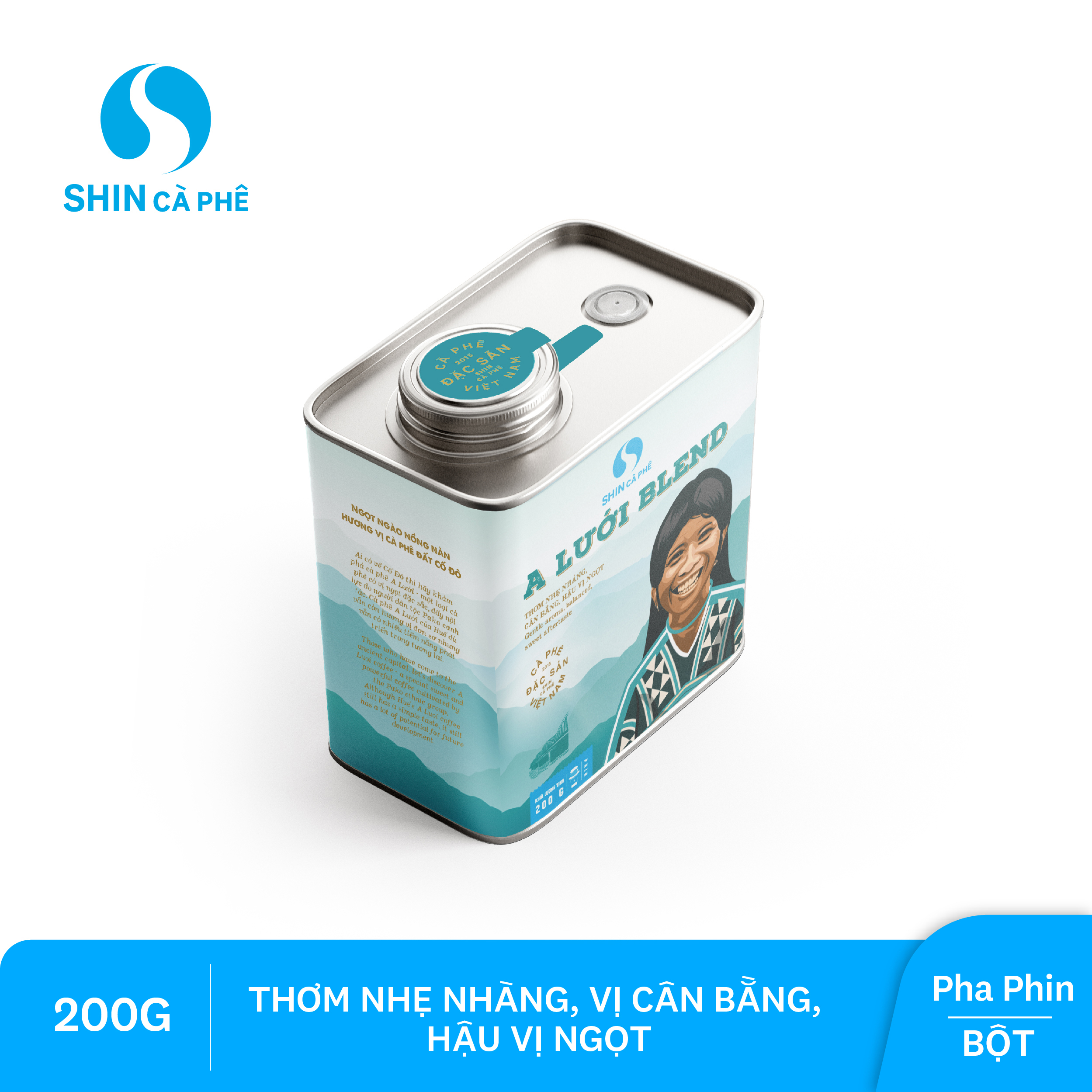 SHIN Cà phê - Cà phê pha phin A Lưới Blend - Hộp thiếc 200 gram (Bột)