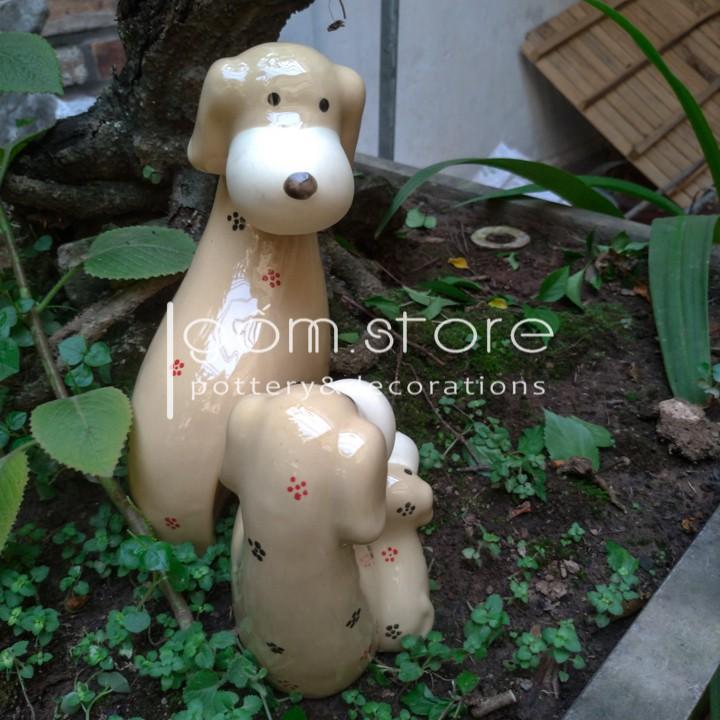 Gia đình nhà Chó đáng yêu gốm sứ Bát Tràng trang trí bàn làm v