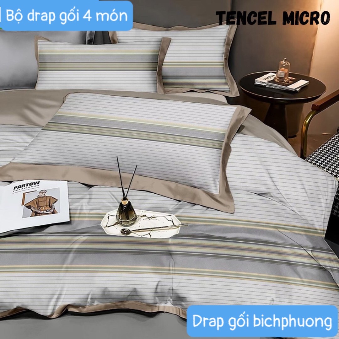 Bộ drap gối Tencel vải Hàn Quốc , đỉnh cao mát , mềm mại { drap và 3 áo gối}